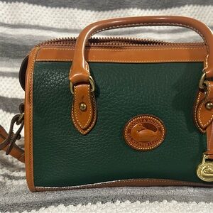 Dooney & Bourke Green and Tan Satchel with Gold Hardware